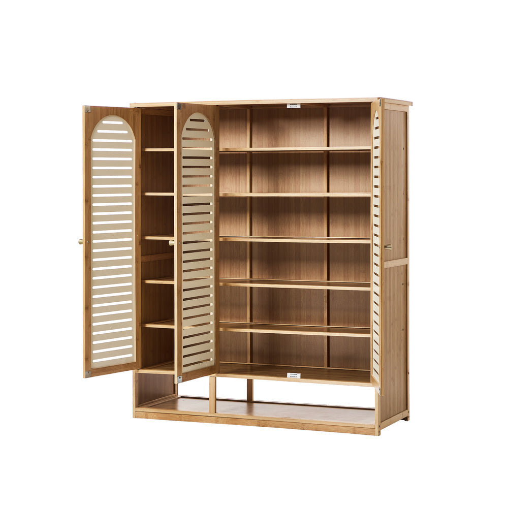 Oikiture Shoe Storage Cabinet 3 Doors Bamboo Shoe Shelf Beige-Shoe Storage Cabinet-PEROZ Accessories