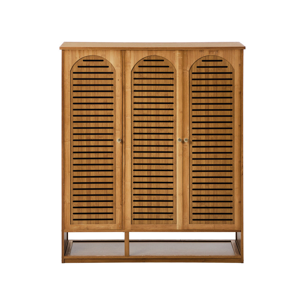 Oikiture Shoe Storage Cabinet 3 Doors Bamboo Shoe Shelf Brown-Shoe Storage Cabinet-PEROZ Accessories