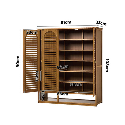 Oikiture Shoe Storage Cabinet 3 Doors Bamboo Shoe Shelf Brown-Shoe Storage Cabinet-PEROZ Accessories