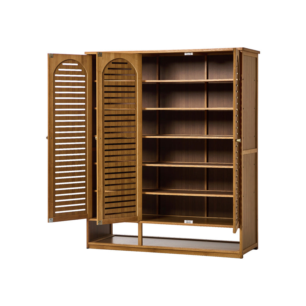Oikiture Shoe Storage Cabinet 3 Doors Bamboo Shoe Shelf Brown-Shoe Storage Cabinet-PEROZ Accessories