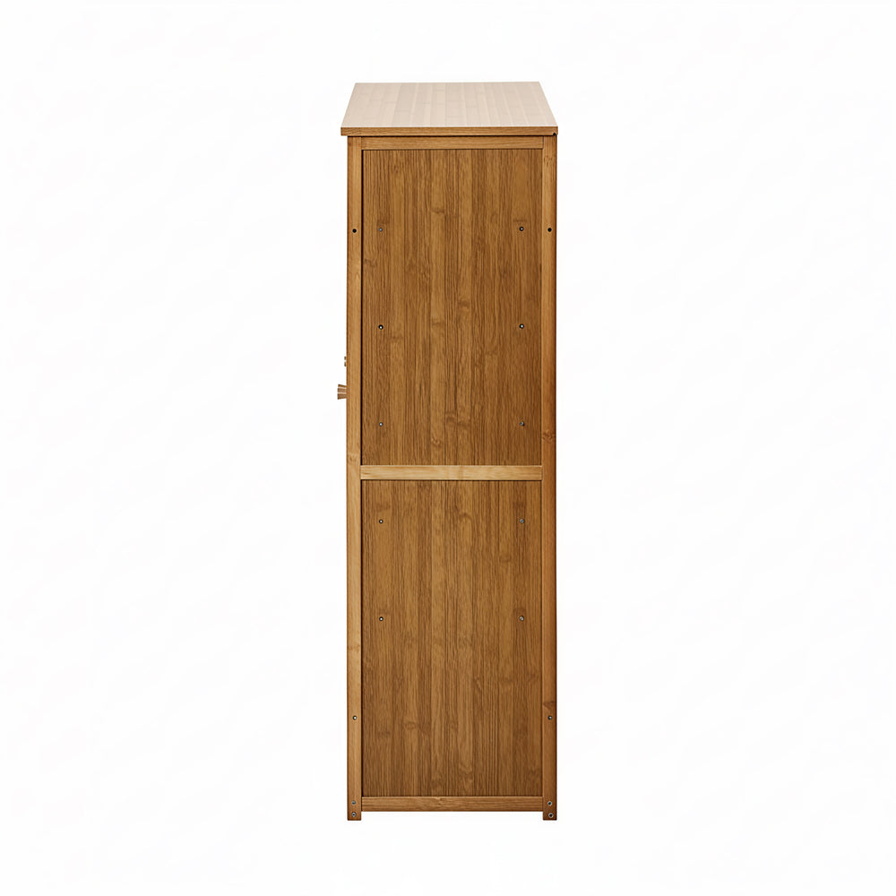 Oikiture Shoe Storage Cabinet 3 Doors Bamboo Shoe Shelf Brown-Shoe Storage Cabinet-PEROZ Accessories