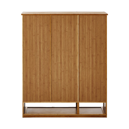 Oikiture Shoe Storage Cabinet 3 Doors Bamboo Shoe Shelf Brown-Shoe Storage Cabinet-PEROZ Accessories