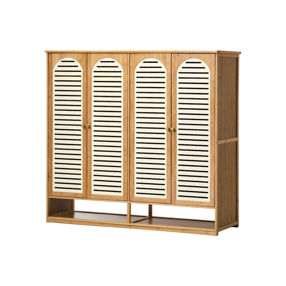 Oikiture Shoe Storage Cabinet 4 Doors Bamboo Shoe Shelf Beige-Shoe Storage Cabinet-PEROZ Accessories