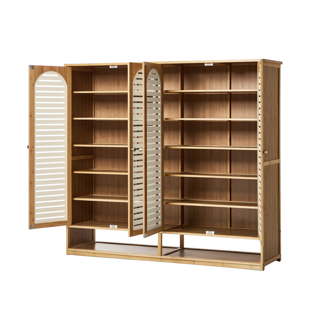 Oikiture Shoe Storage Cabinet 4 Doors Bamboo Shoe Shelf Beige-Shoe Storage Cabinet-PEROZ Accessories