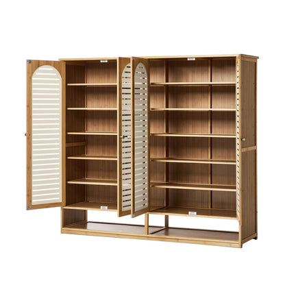 Oikiture Shoe Storage Cabinet 4 Doors Bamboo Shoe Shelf Beige-Shoe Storage Cabinet-PEROZ Accessories