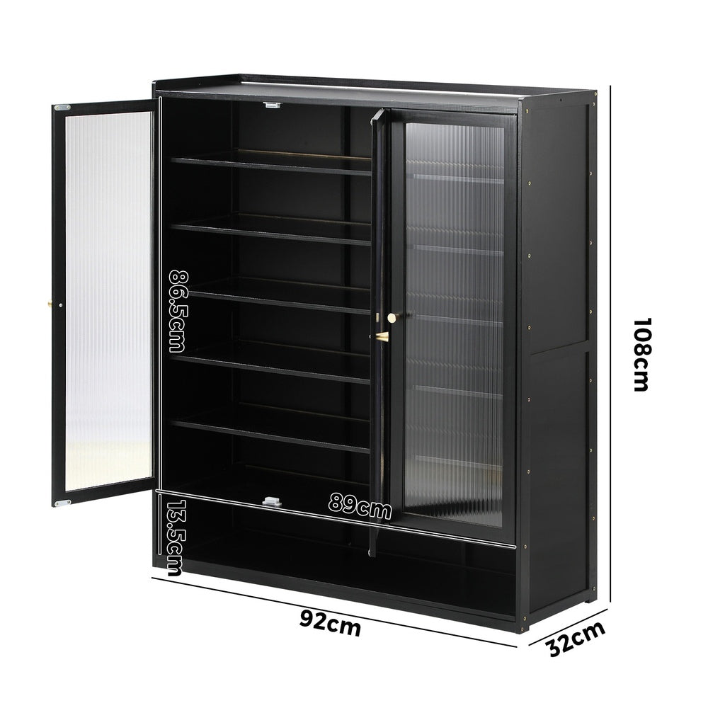 Oikiture Shoe Cabinet 3 Doors Shelf Black-Shoe Storage Cabinetss-PEROZ Accessories