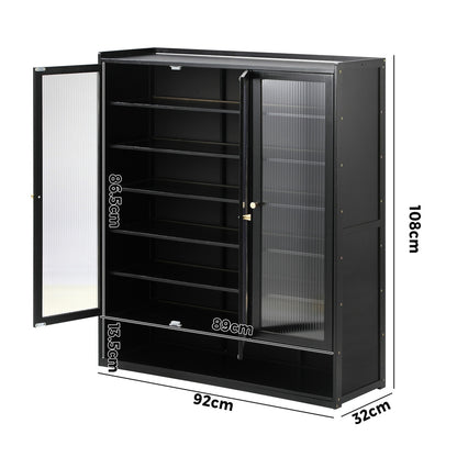 Oikiture Shoe Cabinet 3 Doors Shelf Black-Shoe Storage Cabinetss-PEROZ Accessories