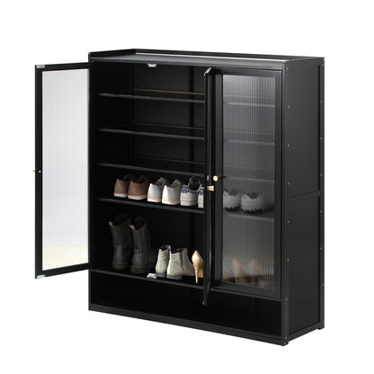Oikiture Shoe Cabinet 3 Doors Shelf Black-Shoe Storage Cabinetss-PEROZ Accessories