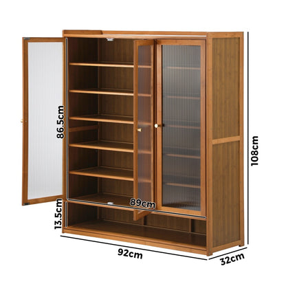 Oikiture Shoe Storage Cabinet 3 Doors 7 Shelves Brown-Shoe Storage Cabinet-PEROZ Accessories