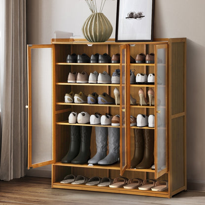 Oikiture Shoe Storage Cabinet 3 Doors 7 Shelves Brown-Shoe Storage Cabinet-PEROZ Accessories