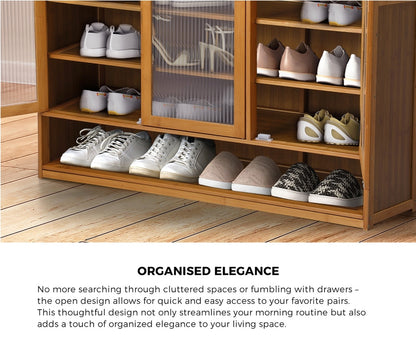 Oikiture Shoe Storage Cabinet 3 Doors 7 Shelves Brown-Shoe Storage Cabinet-PEROZ Accessories