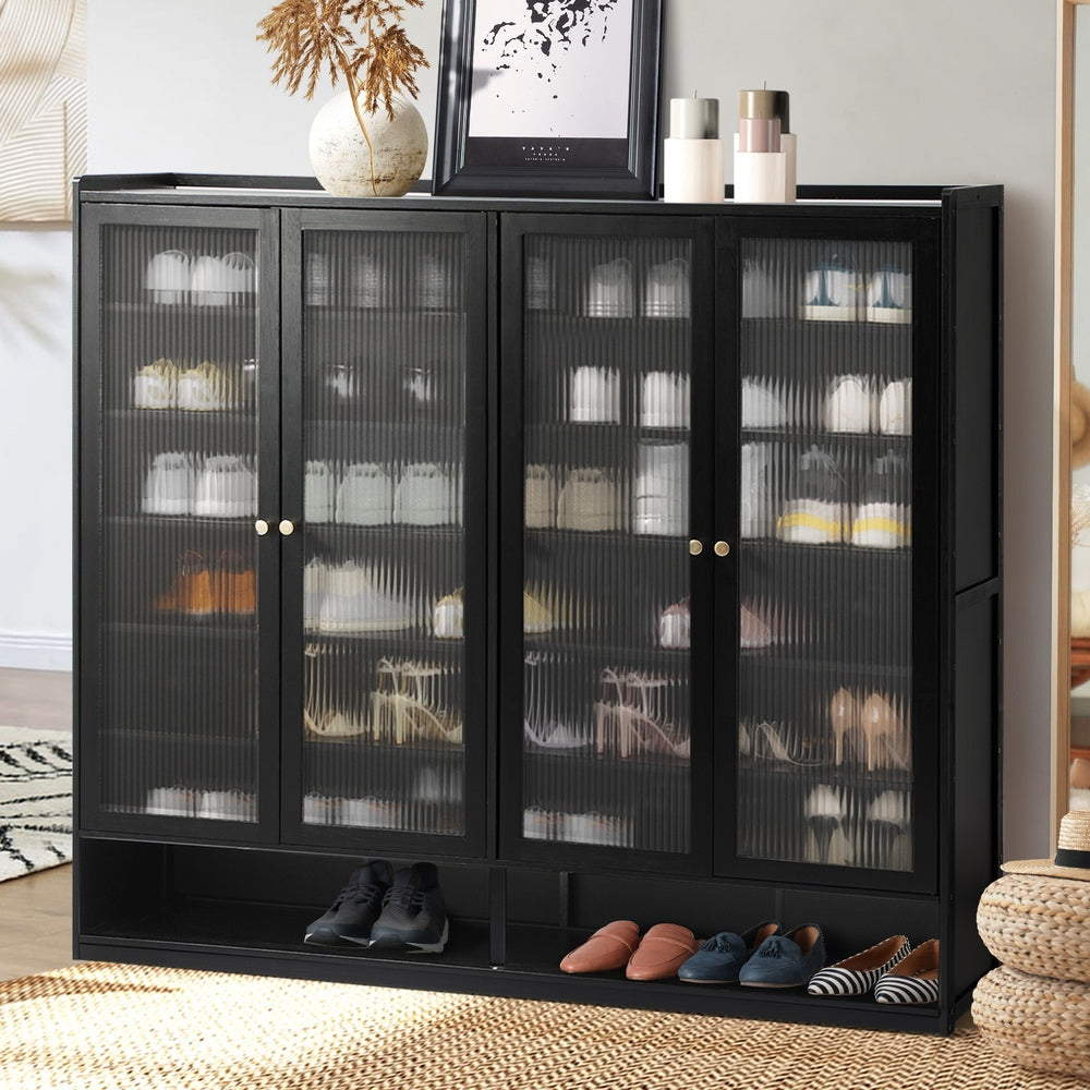 Oikiture Shoe Storage Cabinet 4 Doors Shelf Black-Shoe Storage Cabinet-PEROZ Accessories