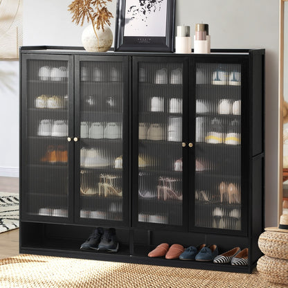Oikiture Shoe Storage Cabinet 4 Doors Shelf Black-Shoe Storage Cabinet-PEROZ Accessories