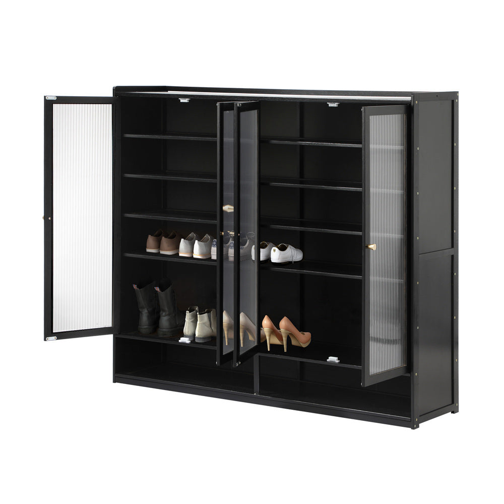 Oikiture Shoe Storage Cabinet 4 Doors Shelf Black-Shoe Storage Cabinet-PEROZ Accessories