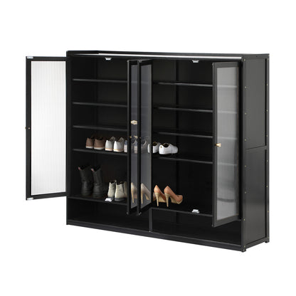 Oikiture Shoe Storage Cabinet 4 Doors Shelf Black-Shoe Storage Cabinet-PEROZ Accessories