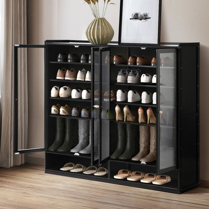 Oikiture Shoe Storage Cabinet 4 Doors Shelf Black-Shoe Storage Cabinet-PEROZ Accessories