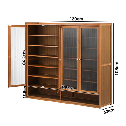 Oikiture Shoe Storage Cabinet 4 Doors 7 Shelves Brown-Shoe Storage Cabinet-PEROZ Accessories