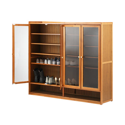 Oikiture Shoe Storage Cabinet 4 Doors 7 Shelves Brown-Shoe Storage Cabinet-PEROZ Accessories