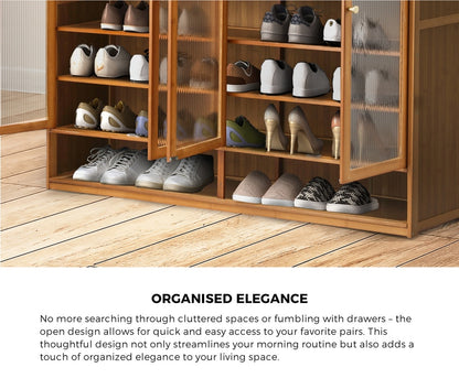 Oikiture Shoe Storage Cabinet 4 Doors 7 Shelves Brown-Shoe Storage Cabinet-PEROZ Accessories