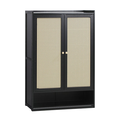 Oikiture Shoe Storage Cabinet 2 Doors Rattan Black-Shoe Storage Cabinetss-PEROZ Accessories