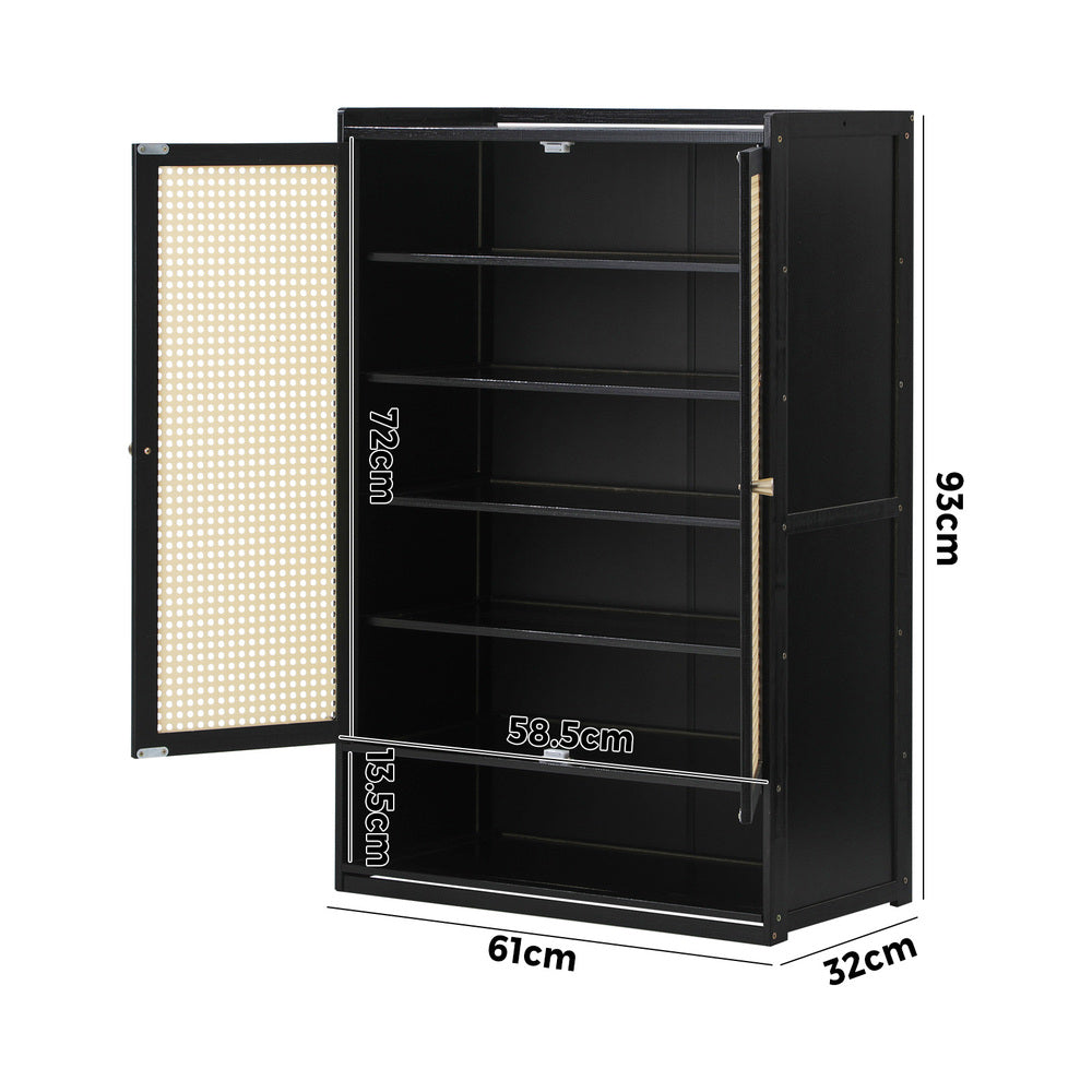 Oikiture Shoe Storage Cabinet 2 Doors Rattan Black-Shoe Storage Cabinetss-PEROZ Accessories