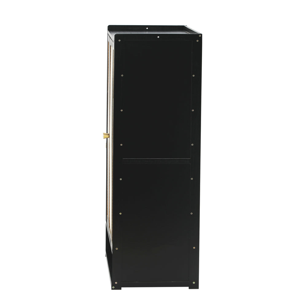 Oikiture Shoe Storage Cabinet 2 Doors Rattan Black-Shoe Storage Cabinetss-PEROZ Accessories