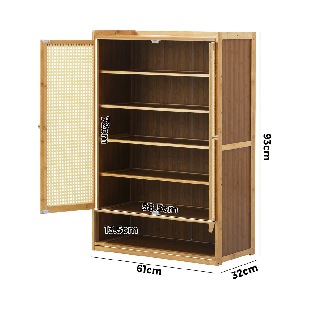 Oikiture Shoe Storage Cabinet 2 Doors Rattan Brown-Shoe Storage Cabinetss-PEROZ Accessories