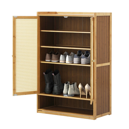 Oikiture Shoe Storage Cabinet 2 Doors Rattan Brown-Shoe Storage Cabinetss-PEROZ Accessories
