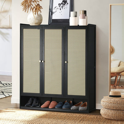 Oikiture Shoe Storage Cabinet 3 Doors Rattan Style-Shoe Storage Cabinetss-PEROZ Accessories
