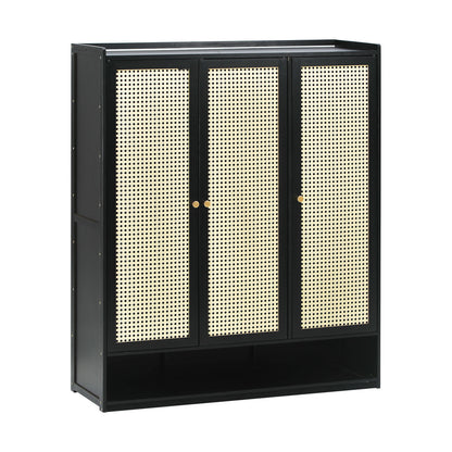 Oikiture Shoe Storage Cabinet 3 Doors Rattan Style-Shoe Storage Cabinetss-PEROZ Accessories