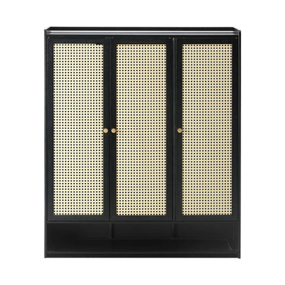 Oikiture Shoe Storage Cabinet 3 Doors Rattan Style-Shoe Storage Cabinetss-PEROZ Accessories