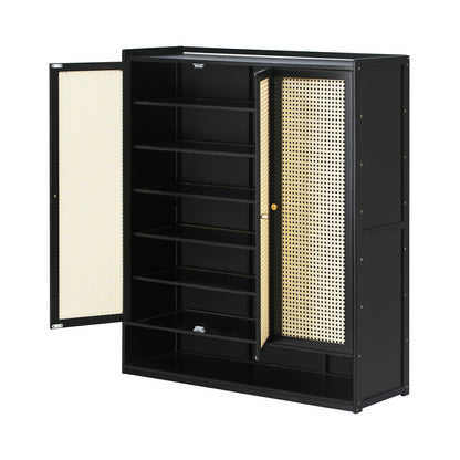 Oikiture Shoe Storage Cabinet 3 Doors Rattan Style-Shoe Storage Cabinetss-PEROZ Accessories