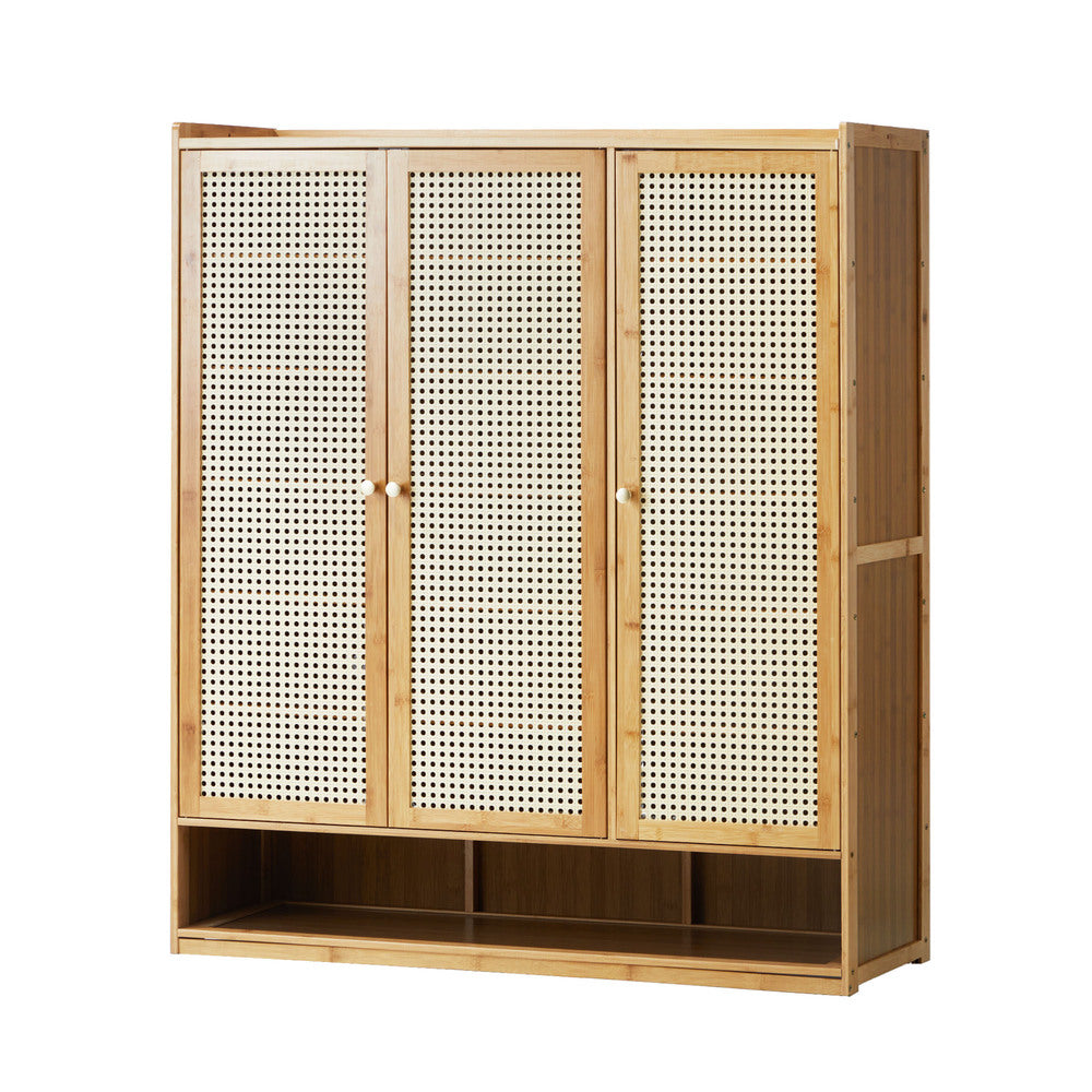 Oikiture Shoe Cabinet with 3 Rattan Doors 6 Shelves-Shoe Storage Cabinetss-PEROZ Accessories