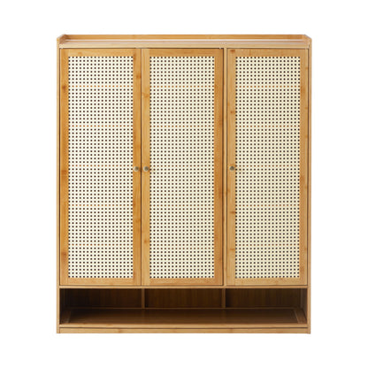 Oikiture Shoe Cabinet with 3 Rattan Doors 6 Shelves-Shoe Storage Cabinetss-PEROZ Accessories