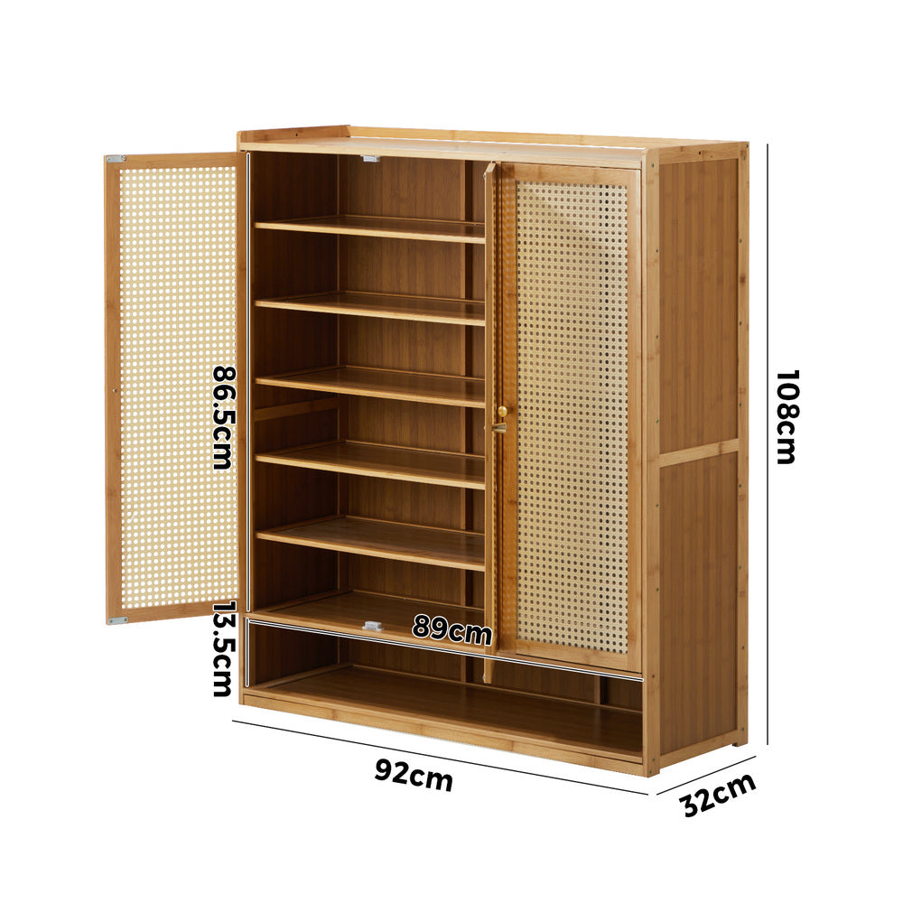 Oikiture Shoe Cabinet with 3 Rattan Doors 6 Shelves-Shoe Storage Cabinetss-PEROZ Accessories