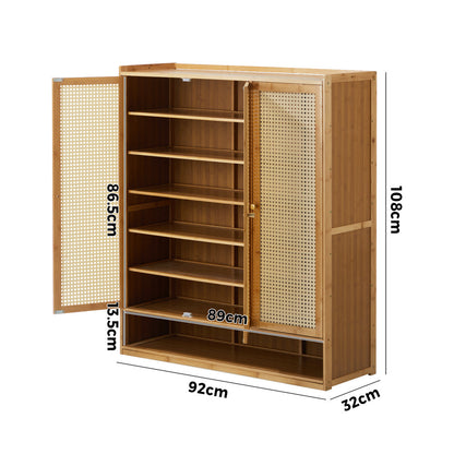 Oikiture Shoe Cabinet with 3 Rattan Doors 6 Shelves-Shoe Storage Cabinetss-PEROZ Accessories