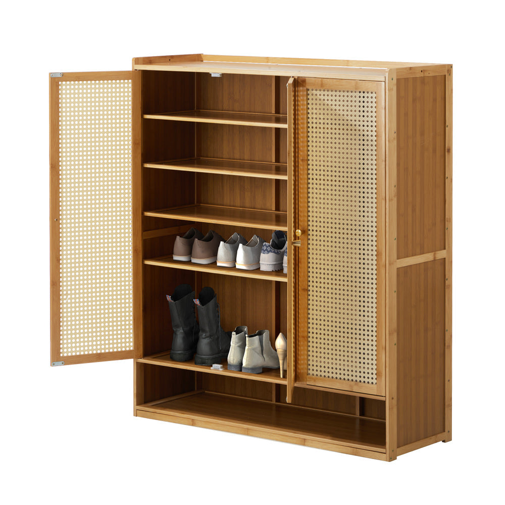 Oikiture Shoe Cabinet with 3 Rattan Doors 6 Shelves-Shoe Storage Cabinetss-PEROZ Accessories