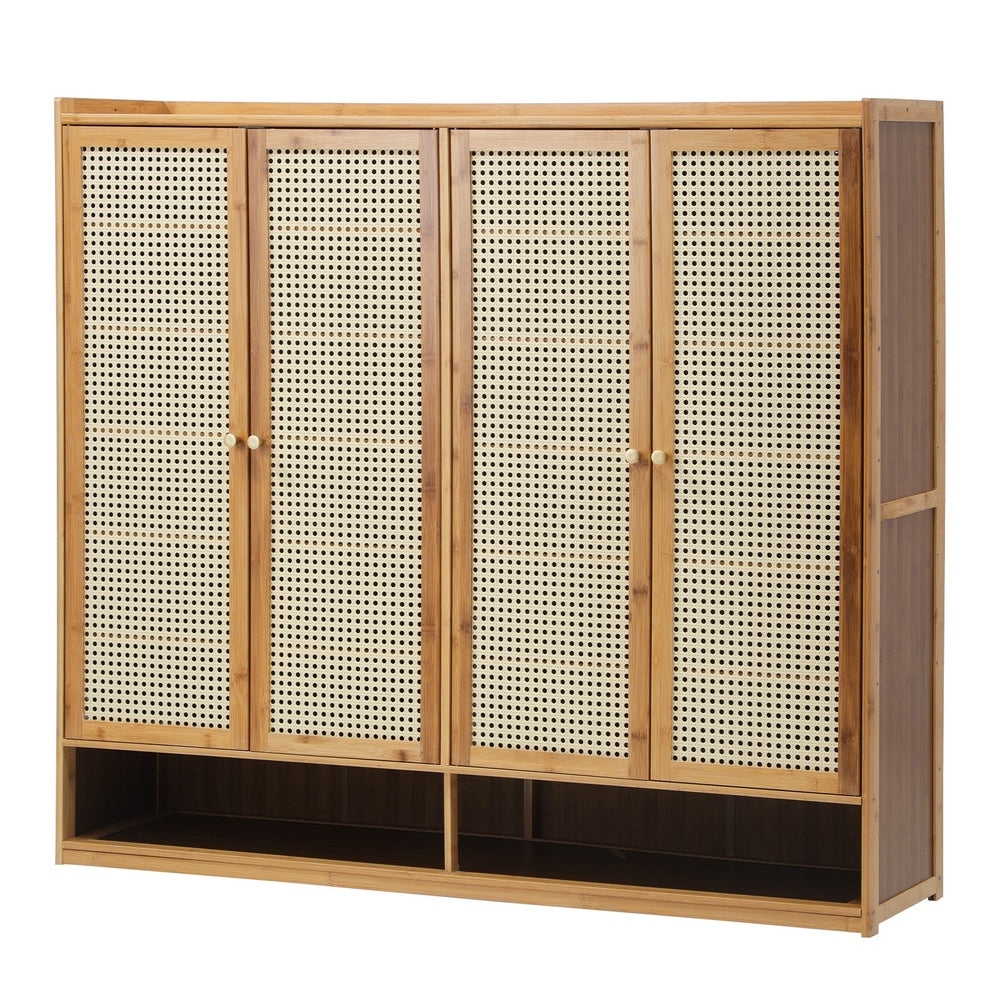 Oikiture Shoe Storage Cabinet 4 Doors Rattan Brown-Shoe Storage Cabinetss-PEROZ Accessories