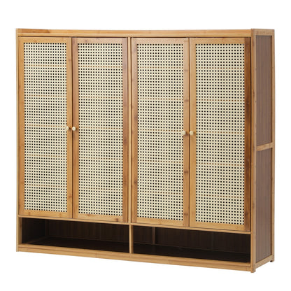 Oikiture Shoe Storage Cabinet 4 Doors Rattan Brown-Shoe Storage Cabinetss-PEROZ Accessories