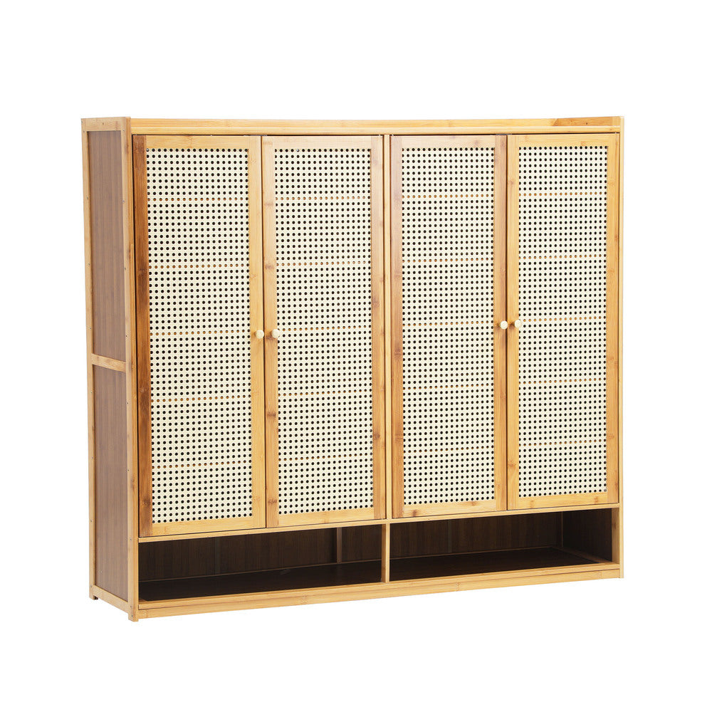 Oikiture Shoe Storage Cabinet 4 Doors Rattan Brown-Shoe Storage Cabinetss-PEROZ Accessories