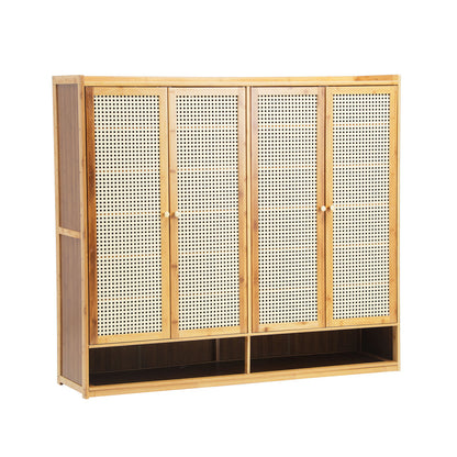 Oikiture Shoe Storage Cabinet 4 Doors Rattan Brown-Shoe Storage Cabinetss-PEROZ Accessories