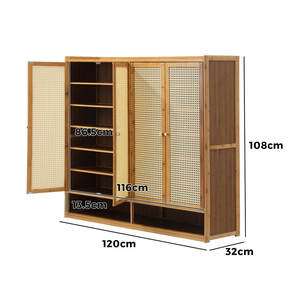 Oikiture Shoe Storage Cabinet 4 Doors Rattan Brown-Shoe Storage Cabinetss-PEROZ Accessories