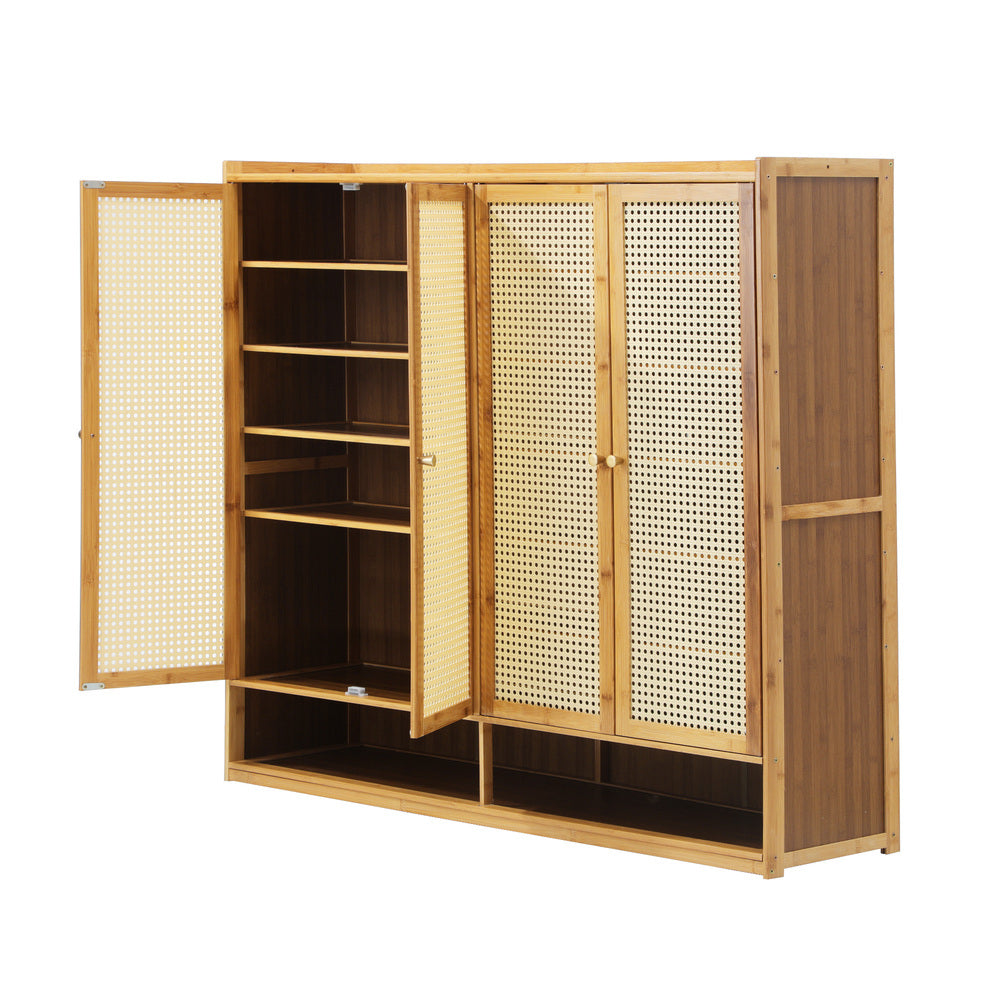 Oikiture Shoe Storage Cabinet 4 Doors Rattan Brown-Shoe Storage Cabinetss-PEROZ Accessories