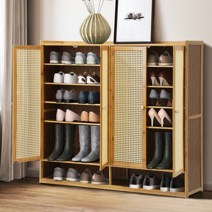 Oikiture Shoe Storage Cabinet 4 Doors Rattan Brown-Shoe Storage Cabinetss-PEROZ Accessories