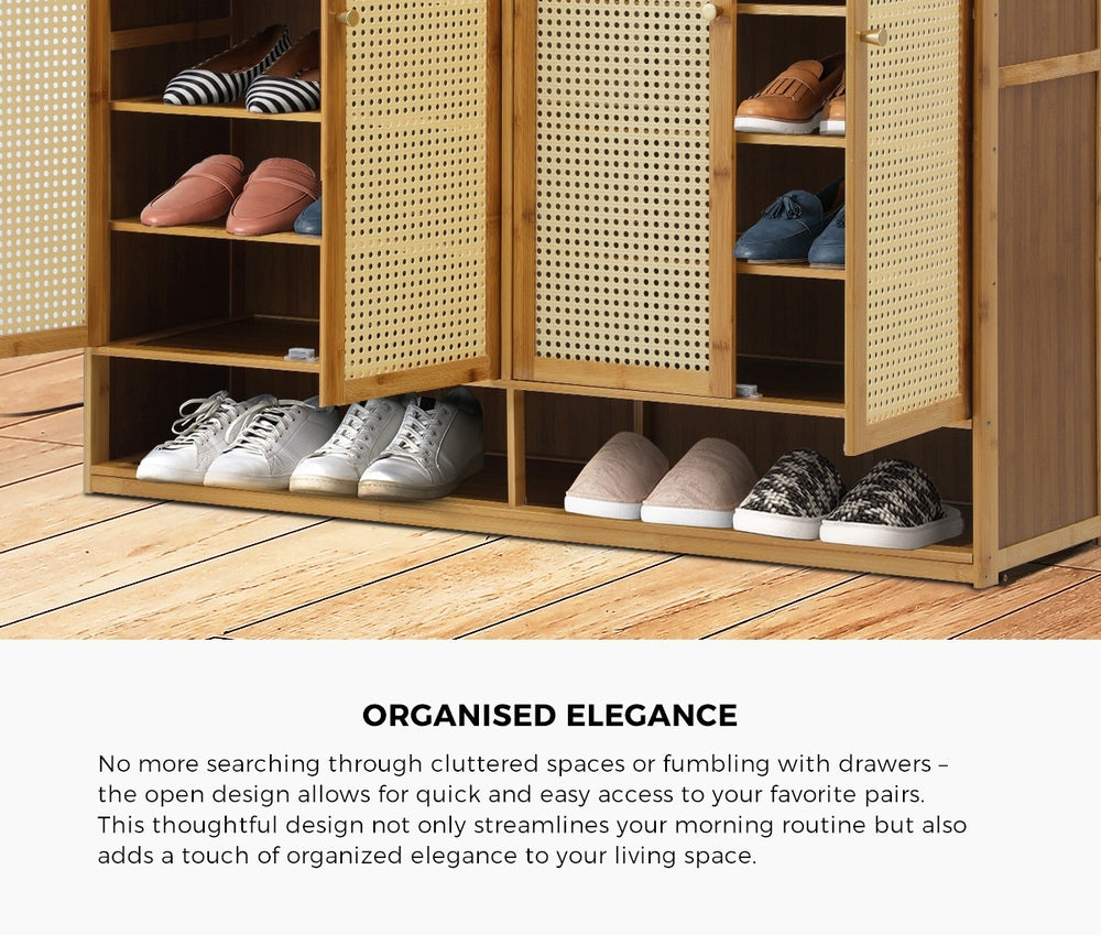 Oikiture Shoe Storage Cabinet 4 Doors Rattan Brown-Shoe Storage Cabinetss-PEROZ Accessories