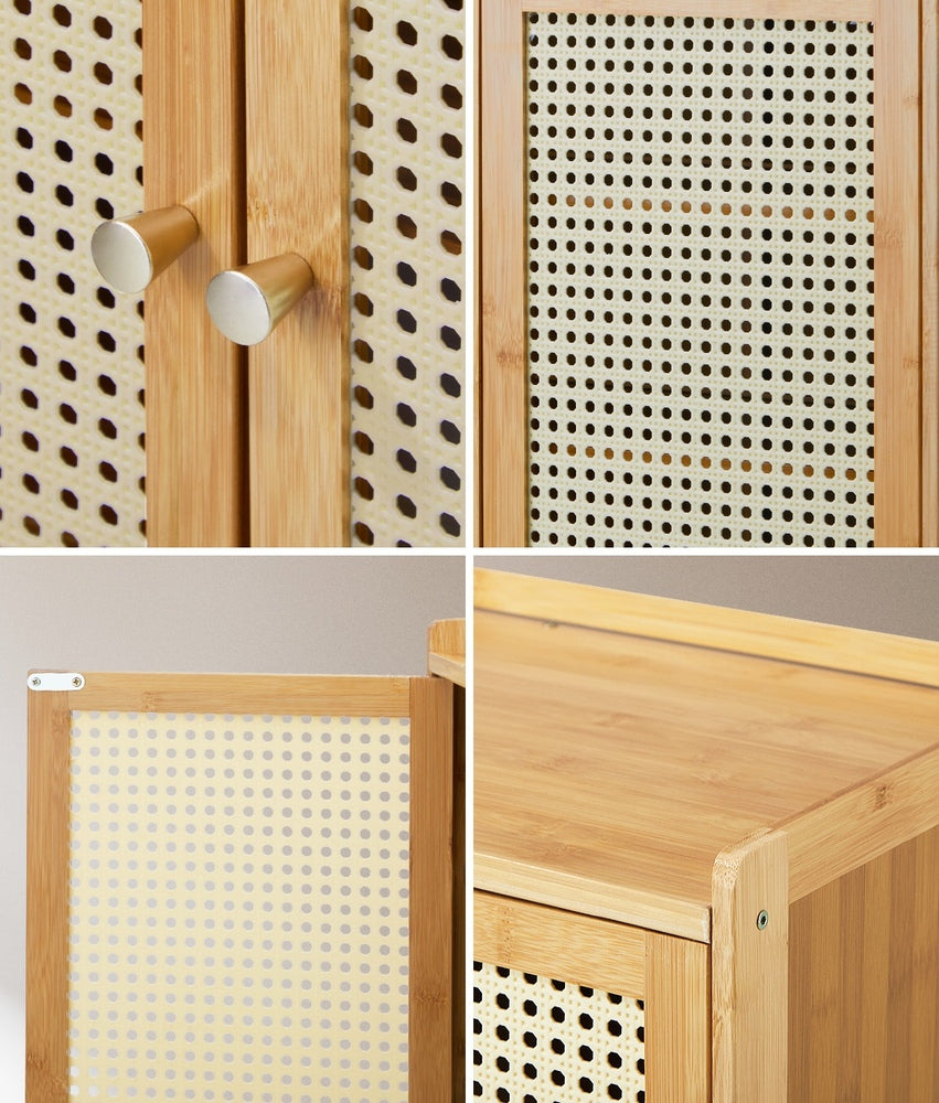 Oikiture Shoe Storage Cabinet 4 Doors Rattan Brown-Shoe Storage Cabinetss-PEROZ Accessories