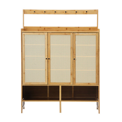 Oikiture Shoe Storage Cabinet 3 Door with Hanging Hooks-Shoe Storage Cabinetss-PEROZ Accessories