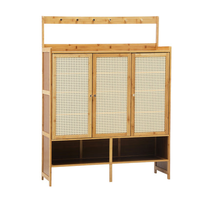 Oikiture Shoe Storage Cabinet 3 Door with Hanging Hooks-Shoe Storage Cabinetss-PEROZ Accessories