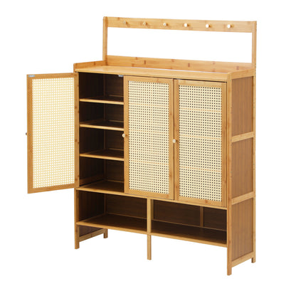 Oikiture Shoe Storage Cabinet 3 Door with Hanging Hooks-Shoe Storage Cabinetss-PEROZ Accessories