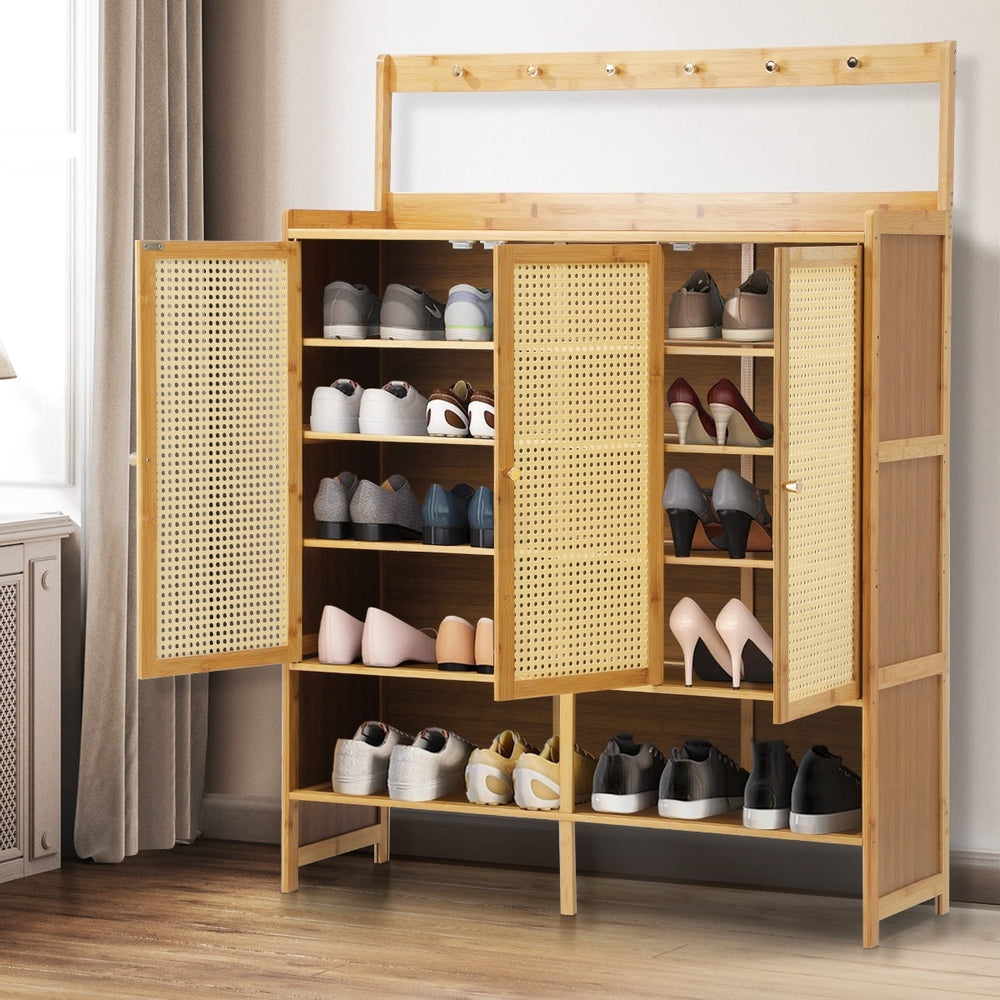 Oikiture Shoe Storage Cabinet 3 Door with Hanging Hooks-Shoe Storage Cabinetss-PEROZ Accessories
